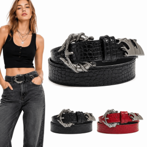 VMCTRD Snake Buckle Womens Belt Crocodile Pattern Pu Leather Pin Buckle Belt Fashion Rivets Streetwear Waist Belt Jeans Dress Accessories