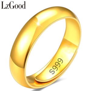 【Hot Sale+24Hours Deliver】24K Gold 999 literal smooth K gold ring opening adjustable ring