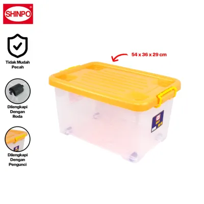 SHINPO CB 45 LITER CONTAINER BOX BENING/TRANSPARANT DENGAN RODA