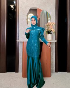 Arshilla Dress Velvet Mix Brukat Payet Baju Dress Wanita Dewasa Terbaru 2025 Kekinian Fashionable