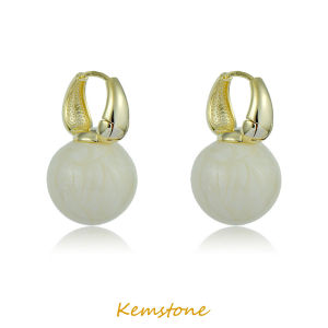 Kemstone 925 Silver Post Green/Grey/White Multicolor Jade Ball Drop Earrings Jewelry for Women