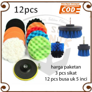 Paket Mata Bor Busa Poles + Adaptor Sikat Elektrik Pembersih Body Karpet Jok Mobil