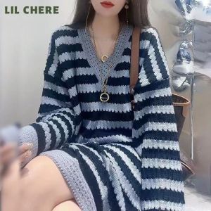 LIL CHERE Korean Style Sweater for Women Autumn Long-sleeved Knitted Sweater Loose Hollow-out Sweater