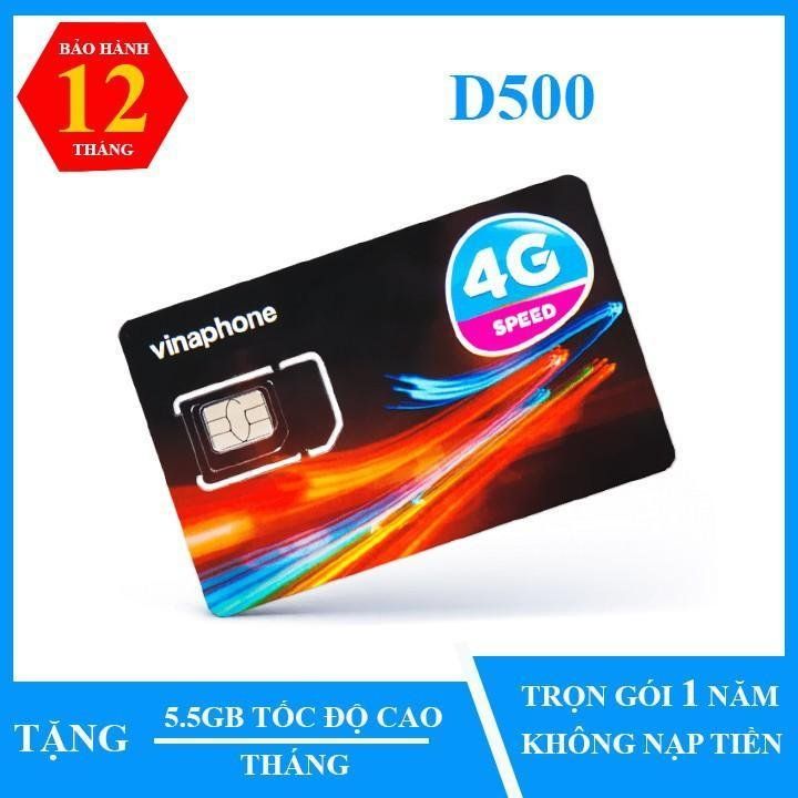 Sim Vina D500 Trọn Gói 1 Năm Sim 4G VinaPhone KM 5G/tháng 60gb/năm - Không cần nạp thẻ từ MƯỜNG THANH ROYAL - FREESHIP - CHƯA KÍCH HOẠT.