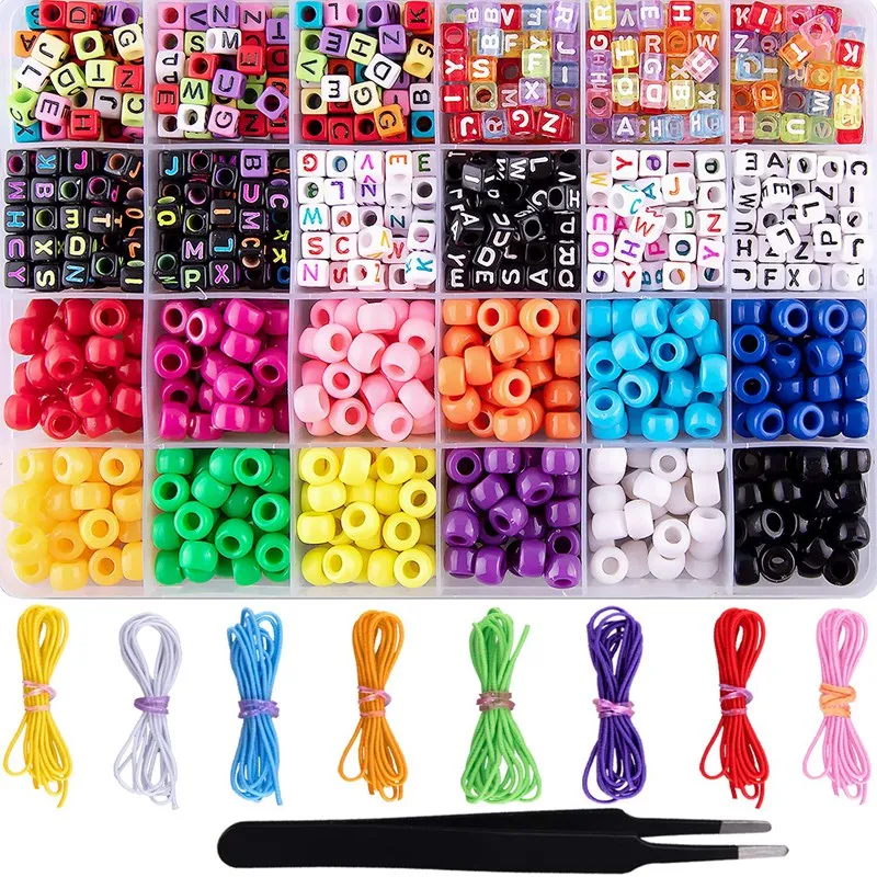 1000 Pieces Bracelet Making Beads ABC Beads Beads Letter Alphabet Beads with 8 Rolls Colorful Elastic Bracelet String for Jewelry Making DIY Crafts