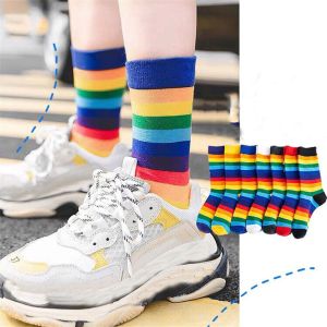 CHROME RECOVER73CH1 Fashion Elasticity Sweat Sports Casual Retro Harajuku Long Sock Rainbow Striped Cotton Socks