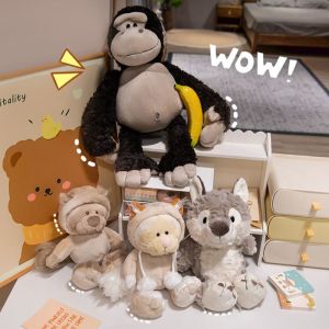 SI958 ขนปุยฟู ของเล่นตุ๊กตาสัตว์น่ารัก คิงคอง รุ่น Q ตุ๊กตาผ้ากำมะหยี่รูปสัตว์การ์ตูน ตุ๊กตาสัตว์ plushie ผ้าฝ้ายพีพี หมอนนอนลายการ์ตูน ของขวัญสำหรับเด็ก