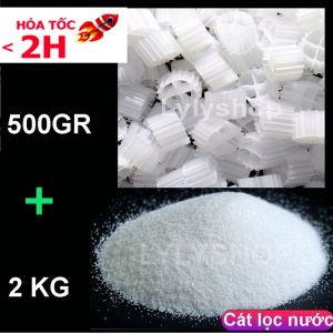 Combo 2kg Cát Thạch Anh + 500g Hạt Lọc Kaldnes - Vật Liệu Lọc Nước Trang Trí Bể Cá Cảnh Siêu Sạch