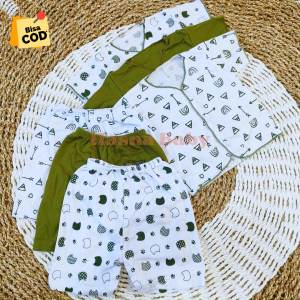 Paket 6Pcs SNI Setelan Baju Bayi Baru Lahir Lengan dan Celana Pendek Baby Newborn Gift Set Seri Hijau Olive- Juragan lebak
