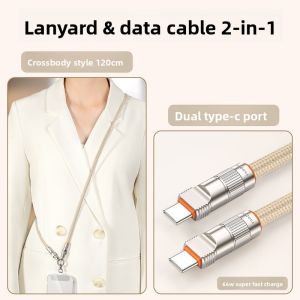 2-in-1 Phone Lanyard Strap Charge Cable Crossbody/Wrist PD 66W Fast Charging Data Cable for Apple 15 Huawei Android Type-C Universal