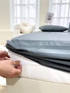 ANYA BEDDINGS HOTEL QUALITY SATIN STRIPE BED COVER / FOAM COVER – CANADIAN COTTON WITH LONG ZIPPER