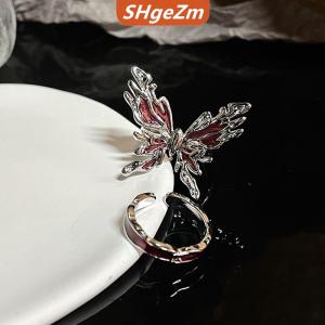 [COD] SHgeZm Punk Gothic Màu Đỏ BƯỚM vòng ánh sáng cổ điển sang trọng mở điều chỉnh ngón tay Vòng pháp phong cách cá nhân bên đồ trang sức quà tặng