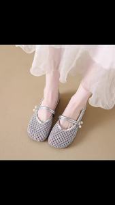 WomenS Flats 2025 Summer New Style Flat Soft Sole Single Strap Mesh Hollow Woven Fishnet Sandals