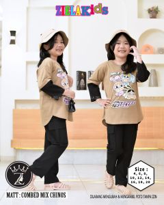 Setelan anak perempuan celana chinos ziela kids powerpuff girls / One set katun kombed mix chinos zielakids usia 4 tahun sampai 13 tahun