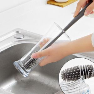 Silicone Cup Brush Cup Scrubber Glass Cleaner Kitchen Cleaning Tool Long Handle Drink Wineglass Bottle Glass Cup Brush
