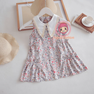 SABEELA - Dress Anak Miyuko Motif Flora Terlaris / Fashion Dress Anak Cewek Model Kerah Renda Terbaru