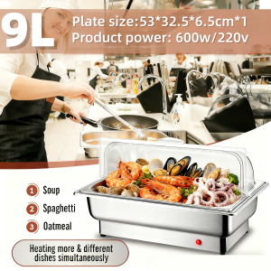 【COD&Local】Electricity Chafing Dish Food Warmer 9L/13L Stainless Steel Food Warmer Buffet with Lid Adjustable 0°C~100°C Servers and Warmers Temp Display for Parties Wedding Outdoor Banquet