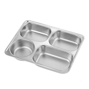 Rustproof thép không gỉ 4 ngăn khay đồ ăn trưa cho người lớn sinh viên trẻ em nhà ăn tấm đĩa chia ngăn