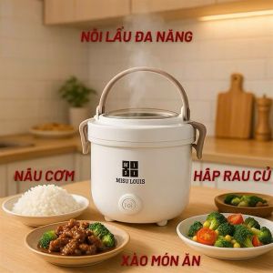 Nồi nấu cơm điện Misu Louis trắng nấu cơm hấp rau củ xào món ăn thiết kế hiện đại tiện lợi.