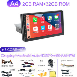 naviivgo 1din 7inch android16 2 4GB RAM car android Head Unit carplay android auto 4G SIM DSP 360panorama dashcam car stereo support wifi bluetooth rear view steering control touch screen Fm am radio gps A8