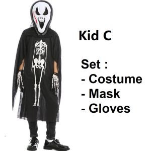 (Ready Stock) Children Skeleton Kid Halloween Costume Cosplay Hantu Party with Free Mask and Gloves 万圣节服装儿童鬼服恐怖衣服骷髅头鬼衣化