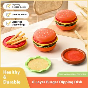 YONUO Phim hoạt hình dễ thương Hamburger ngâm nước Sốt Bộ đĩa cho nhà bếp chất lượng cao nhựa