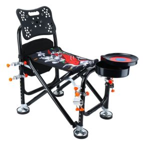 เก้าอี้ตกปลาแบบชิงหลิวและสปิ๋ว สีดําลายปลาคาร์ฟ (เก้าอี้อลูมิเนียม) พร้อมอุปกรณ์เสริม