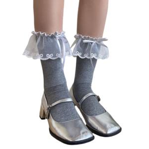 Vớ qua mắt cá chân thắt nơ trang trí thanh lịch cho phụ nữ và trẻ em gái ngọt ngào tuyệt Ruffle ghép LướI Hàng dệt kim cho trang phục khác nhau