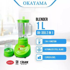 OKAYAMA BLENDER PLASTIK 1 LITER OK-355 2 IN 1 MULTIFUNGSI