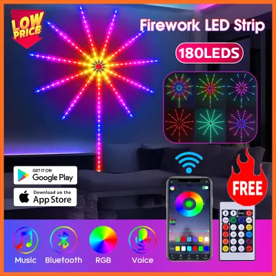 180 LED Firework Fairy Lights SMD 5050 RGB Strip Music Sound Sync App Remote Control Waterproof In/Outdoor USB 5V Smart Home Christmas Decoration