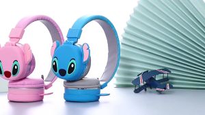 Cute Kids Over-ear Bluetooth Headphones Kuromi Stitch Mario Cartoon Music Headset Children Birthday Gift