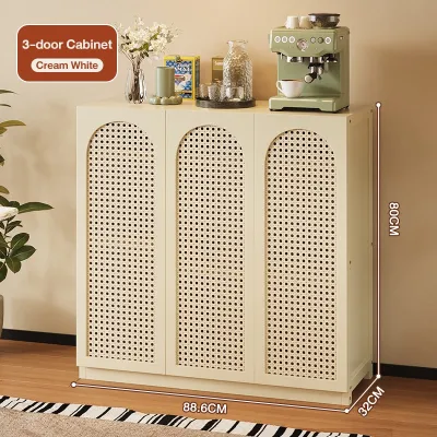 Bamboo Rattan Storage Cabinet 2/3/4 Door Sideboard with Shelves for Kitchen Dining Room Living Room