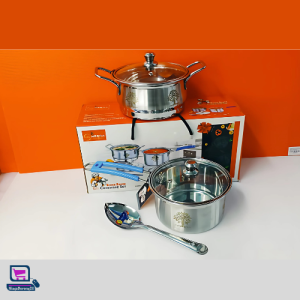 5pcs Stainless Steel Cookware Set 1.5L Deep Kadai & 1.5L Sauce Pan with Glass Lid
