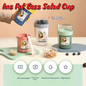 Portable Cup with Lid and Spoon Breakfast Cup Double Layer Outer with Fat Loss Oatmeal Yogurt Case