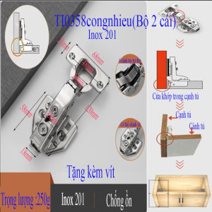 Bộ 2 cái Bản Lề Giảm Chấn Inox  Bản Lề Tủ Bếp Inox Tặng Kèm Vít Bắt TI0358