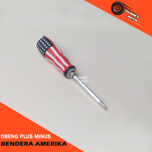 Obeng Bolak Balik Mata Plus Minus Panjang 20 Cm Bendera Amerika