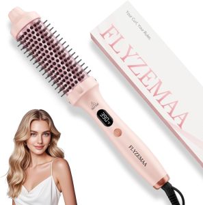 Thermal Brush FLYZEMAA 1.5 Inch Heated Round Brush for Long Dry Hair Heated Brushes Straightener with 3 Temp Settings Blowout Brushes for Curling & Volumizing Anti-Scald Nylon Bristles(Pink) Tourmaline Ceramic 3 Temperature Settings Dual Voltage