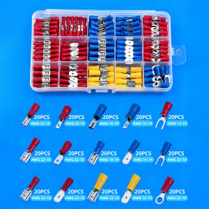 Byshow Electrical Terminal Connector Set Insulated Spade Fork Ring Wire Crimp Terminals Cold Press Terminal Brass Tin Plated Corrosion Resistance Assorted Size for Auto Home Wiring