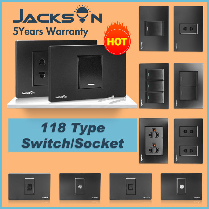 Electric Outlet Switch Black 1gang 2gang 3gang Wall Outlet Plug Socket