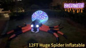 zukakii 12Ft Halloween Inflatables Spider with 7-Colors Changing LED Lights Decorations Outdoor Rotating Lights & Glowing Eyes Large Creepy Props for Yard Garden Decor Orange