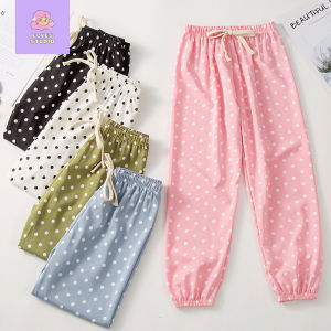 กางเกงสแล็คสไตล์เกาหลีสำหรับเด็กผู้หญิงเด็กผู้ชายกางเกงขายาวลายจุดผ้าลินินเสื้อผ้าลำลองสำหรับฤดูร้อนปี2-11Y