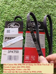 Dây Curoa Gates 3PK750 Chính Hãng Cho Bơm Trợ Lực Toyota Camry 1992-2002