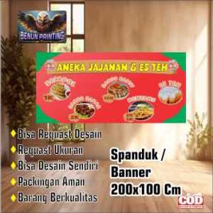 Spanduk Banner 200X100 Cm Semtik (Aneka Jajanan & Es Teh) Bisa Request Desain