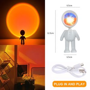 Astronaut Robot Rainbow Projection Sun Lamp Table Night Light Sunset Lamp Infinite Dimming Bedroom Atmosphere Light