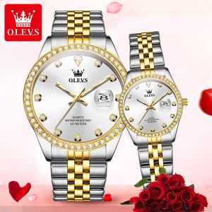 Olevs Đồng hồ cặp đôi chống thấm nước 2024 chính hãng thời trang phong cách mới sang trọng lịch sang trọng đồng hồ thạch anh bằng thép không gỉ dạ quang