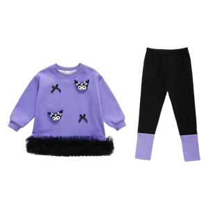 Christmas gifts Halloween Kawaii Kuromi girls autumn long sleeved hoodie dress Sanrio new cartoon anime leggings children sweet comfort sweatshirt set