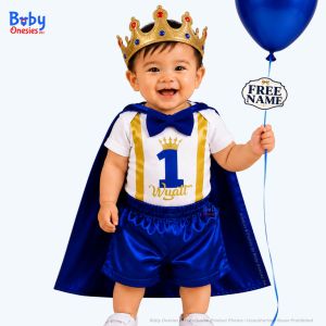 Prince 1st Birthday Outfit Baby Boy Costume with Cape Crown Personalized Name Cake Smash Photoshoot Baby Onesies PH