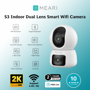 Meari S3 Dual-Lens 3MP + 3MP 2K Indoor 360° PTZ Smart Wifi CCTV Camera Night Vision free cloud storage Supported
