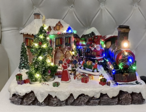 2021 EAS CV Christmas Village Train station with santa + Lights and sounds 34 x 29 x 21 cm (Adaptor / Power-operated) Display Figurine Holiday (Lemax-inspired) by Everything About Santa (Christmas decoration)
