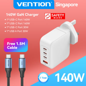 Vention 140W GaN Charger UK Plug 4 Ports Turbo Charging Power Adapter QC4.0 3.0 PD 3.0 Fast Charger Type C Charging